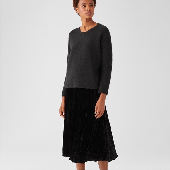 Eileen Fisher Velvet A Line Skirt Black Size Medium Petite NEW - Picture 2 of 13